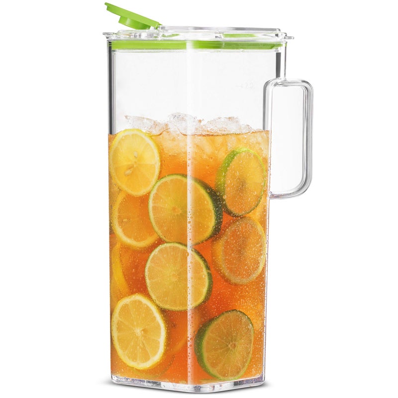 Komax Large Plastic Water Pitcher with Lid Square Water Carafe â€“ BPA-Free, Dishwasher Safe â€“ Water, Tea, or Juice Containers with Lids for Fridge (2.3 Liters) - Image 1